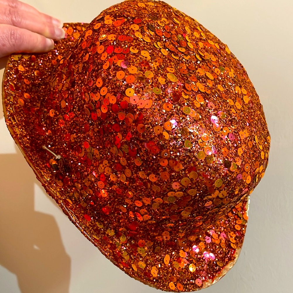 Sparkling Orange Sequin Showgirl bowler Hat - vintage 1970s! Costume